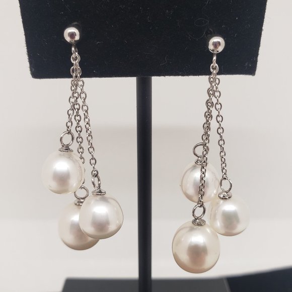 White Freshwater Pearl Dangle Cluster Earrings (NWOT) - Picture 7 of 9